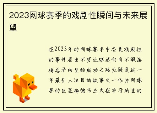 2023网球赛季的戏剧性瞬间与未来展望