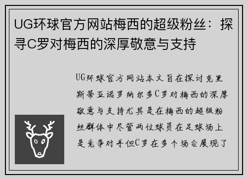 UG环球官方网站梅西的超级粉丝：探寻C罗对梅西的深厚敬意与支持